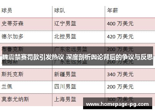 魏震禁赛罚款引发热议 深度剖析舆论背后的争议与反思