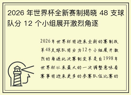 2026 年世界杯全新赛制揭晓 48 支球队分 12 个小组展开激烈角逐